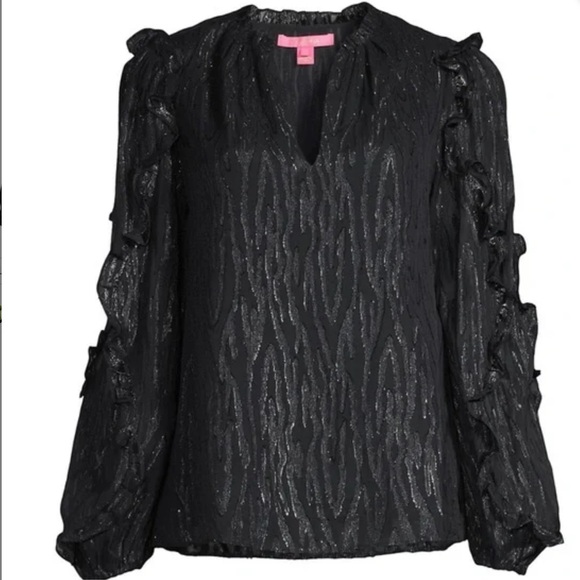 Lilly Pulitzer NWT Ardith Silk Top Zebra Metallic Clip Onyx $178 Size XXS - Picture 2 of 11